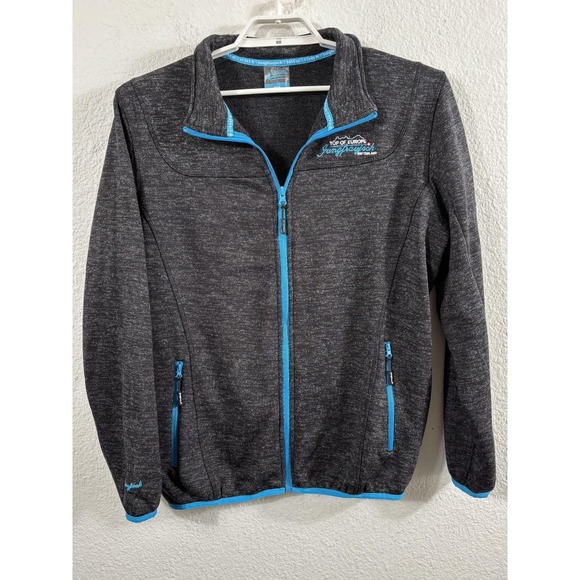 Jungfraujoch Jacket Mens Medium Gray Blue Trim Full Zip Fleece Switzerland